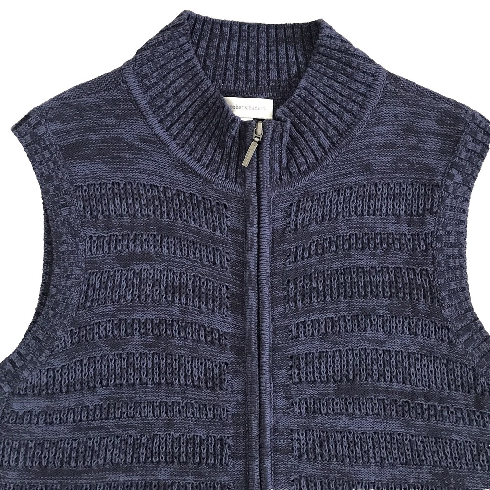 Christopher & Banks Zip Up Sweater Vest Womens L Mock Neck Textured Layering